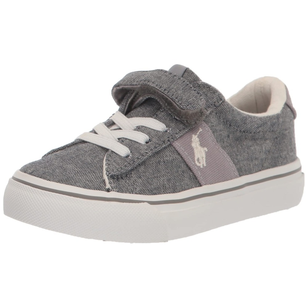POLO RALPH LAUREN Boy's Sayer Sneaker, Grey/Paper White, 5 1/2 Toddler